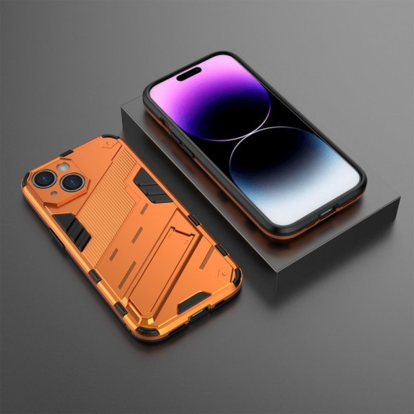 iPhone 15 -kuori, jossa tuki, oranssi