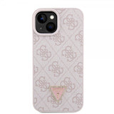 Guess iPhone 15 Kuoret Metalli Logo Strassit Olkahihna Vaaleanpunainen