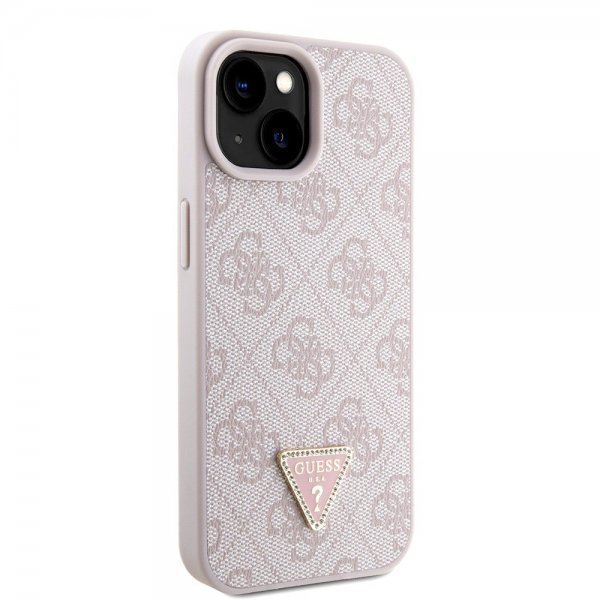 Guess iPhone 15 Kuoret Metalli Logo Strassit Olkahihna Vaaleanpunainen
