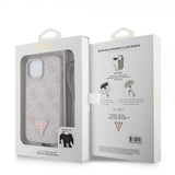 Guess iPhone 15 Kuoret Metalli Logo Strassit Olkahihna Vaaleanpunainen