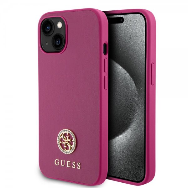 Guess iPhone 15 Kuoret Metal Logo Strass Metallinen Pinkki