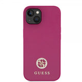 Guess iPhone 15 Kuoret Metal Logo Strass Metallinen Pinkki