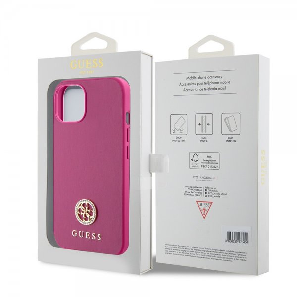 Guess iPhone 15 Kuoret Metal Logo Strass Metallinen Pinkki