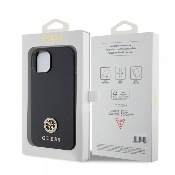 Guess iPhone 15 Kuori Metal Logo Strass Musta