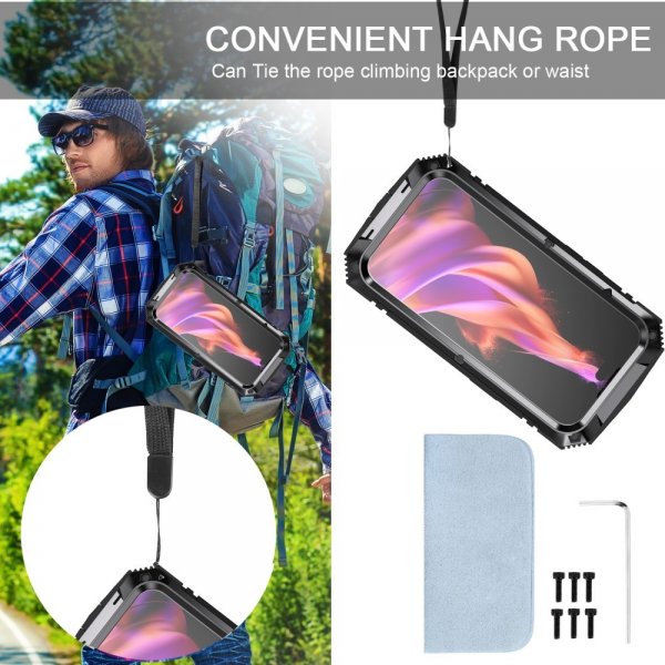 R-JUST iPhone 15 -suojakuori, metallinen, iskunkestävä, musta