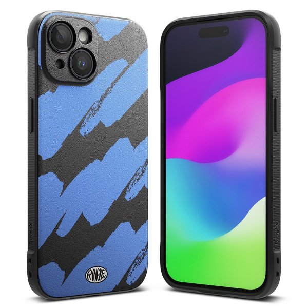 Ringke iPhone 15 -kuori, Onyx Design, Blue Brush