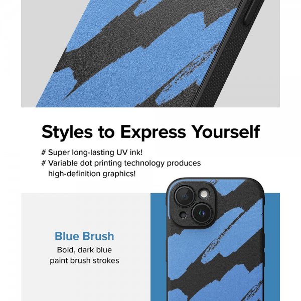 Ringke iPhone 15 -kuori, Onyx Design, Blue Brush