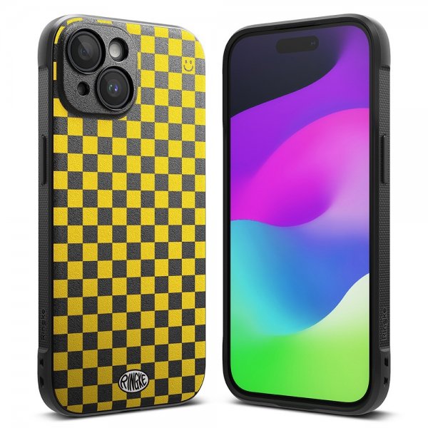 Ringke iPhone 15 -kuori, Onyx Design, ruutukuvio, keltainen