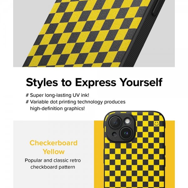 Ringke iPhone 15 -kuori, Onyx Design, ruutukuvio, keltainen