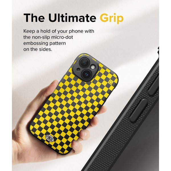 Ringke iPhone 15 -kuori, Onyx Design, ruutukuvio, keltainen