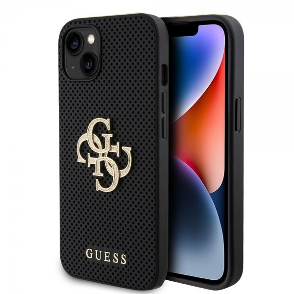 Guess iPhone 15 Perforoitu Glitter Musta -kuori