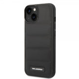Karl Lagerfeld iPhone 15 Kuori Tikattu Nylon Puffy Case Logo Plate Musta