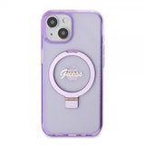 Guess iPhone 15 Kuoret Ring Stand Glitter MagSafe Violetti