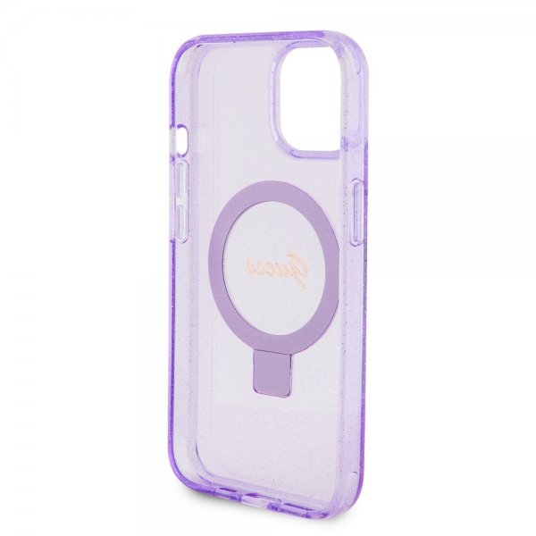Guess iPhone 15 Kuoret Ring Stand Glitter MagSafe Violetti