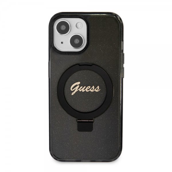 Guess iPhone 15 Kuori Sormusteline Glitter MagSafe Musta