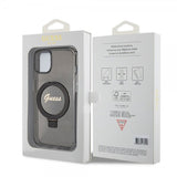 Guess iPhone 15 Kuori Sormusteline Glitter MagSafe Musta