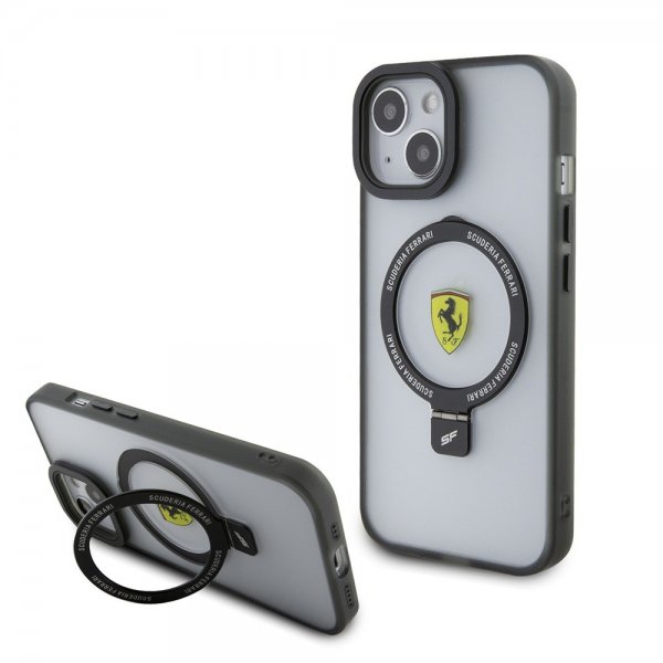 Ferrari iPhone 15 Kuori Sormusteline MagSafe Musta