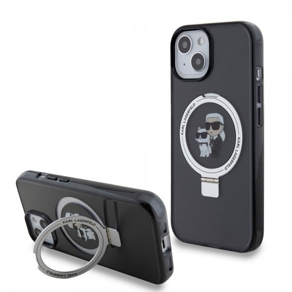 Karl Lagerfeld iPhone 15 -suojakuori sormipidikkeellä ja MagSafella, musta