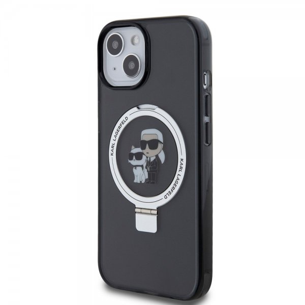Karl Lagerfeld iPhone 15 -suojakuori sormipidikkeellä ja MagSafella, musta
