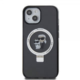 Karl Lagerfeld iPhone 15 -suojakuori sormipidikkeellä ja MagSafella, musta