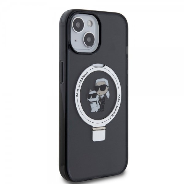 Karl Lagerfeld iPhone 15 -suojakuori sormipidikkeellä ja MagSafella, musta