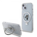 Karl Lagerfeld iPhone 15 -kuori jalustalla MagSafe valkoinen
