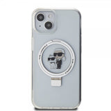 Karl Lagerfeld iPhone 15 -kuori jalustalla MagSafe valkoinen