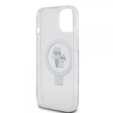 Karl Lagerfeld iPhone 15 -kuori jalustalla MagSafe valkoinen