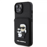 Karl Lagerfeld iPhone 15 -kuori Saffiano korttipaikoilla ja jalustalla musta