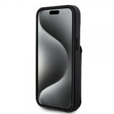 Karl Lagerfeld iPhone 15 -kuori Saffiano korttipaikoilla ja jalustalla musta