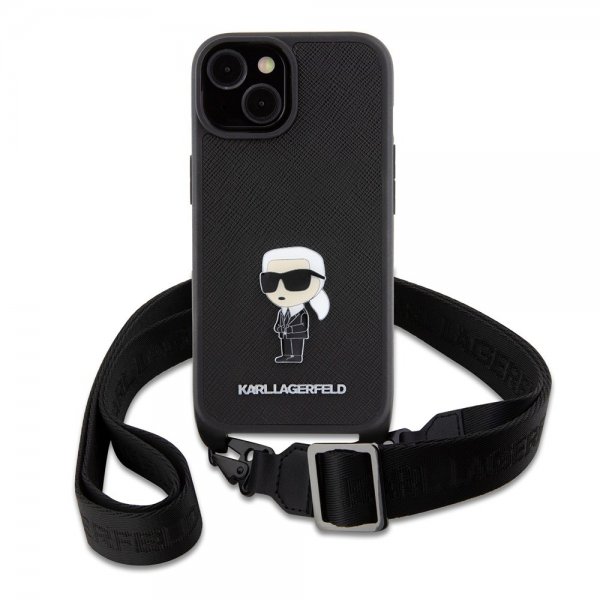 Karl Lagerfeld iPhone 15 Suojakuori Saffiano Crossbody Musta
