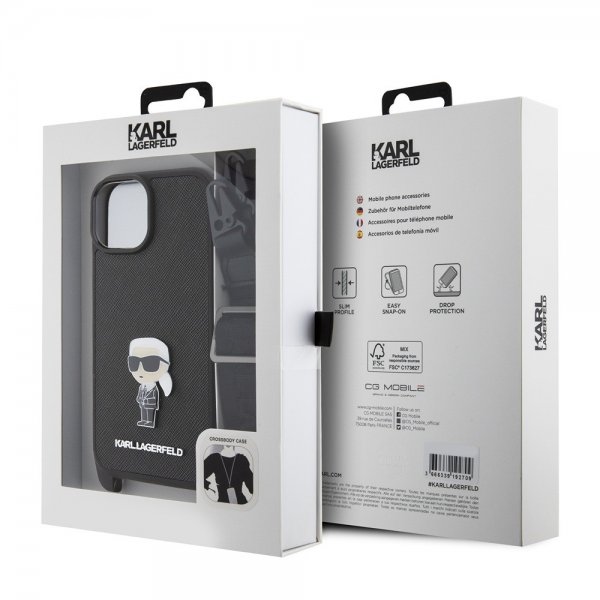 Karl Lagerfeld iPhone 15 Suojakuori Saffiano Crossbody Musta