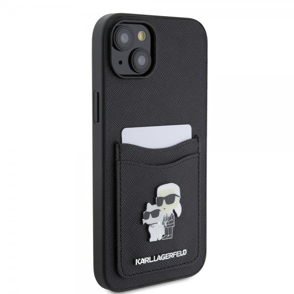 Karl Lagerfeld iPhone 15 Saffiano Double Cardslot -kuori, musta