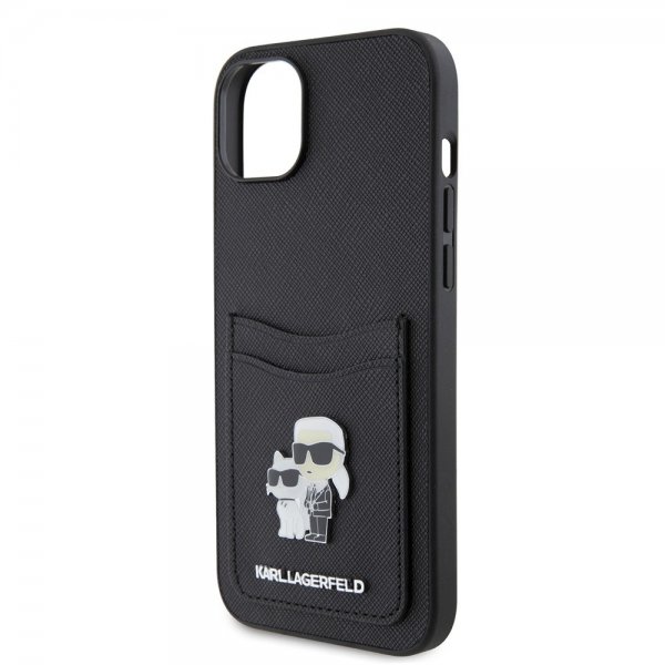 Karl Lagerfeld iPhone 15 Saffiano Double Cardslot -kuori, musta