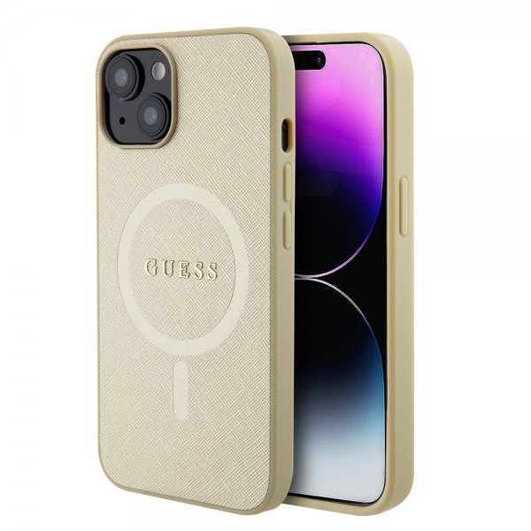 Guess iPhone 15 Kuoret Saffiano MagSafe Beige