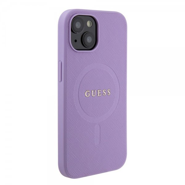 Guess iPhone 15 Saffiano MagSafe -kuori violetti