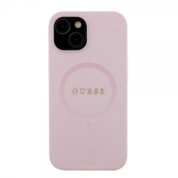 Guess iPhone 15 Saffiano MagSafe -kuori pinkki