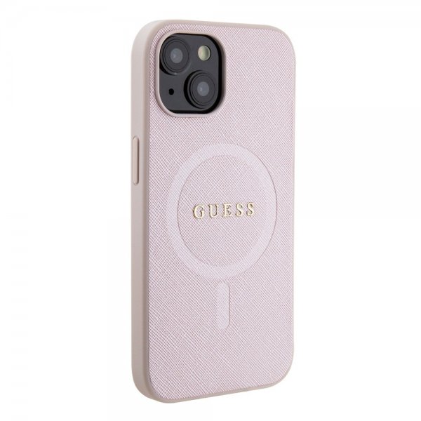 Guess iPhone 15 Saffiano MagSafe -kuori pinkki