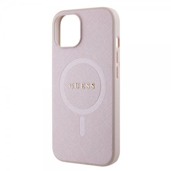 Guess iPhone 15 Saffiano MagSafe -kuori pinkki