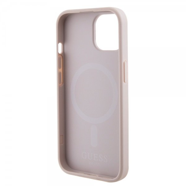 Guess iPhone 15 Saffiano MagSafe -kuori pinkki