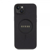Guess iPhone 15 Saffiano MagSafe -suojakuori, musta