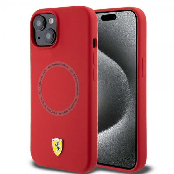 Ferrari iPhone 15 Silikonikuori MagSafe Punainen