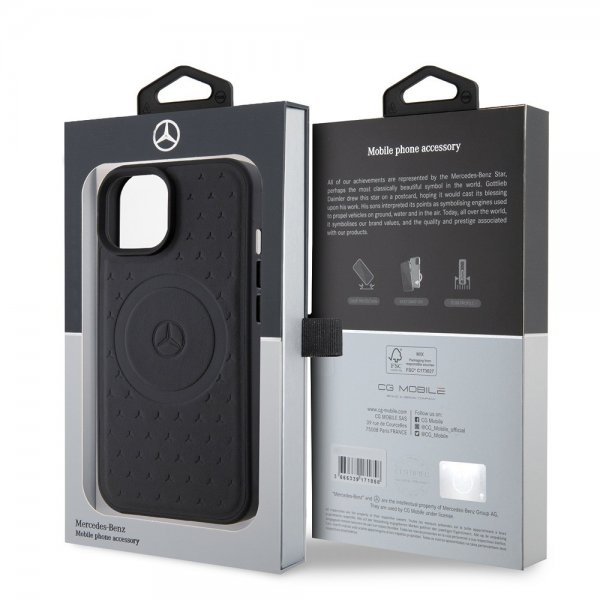 Mercedes Benz iPhone 15 Kuoret Star Pattern MagSafe Musta