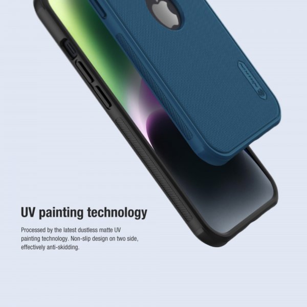 Nillkin iPhone 15 -kuori Super Frosted Shield Pro Logo Hole sininen