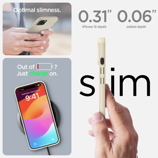 Spigen iPhone 15 -kuori Thin Fit Mute Beige