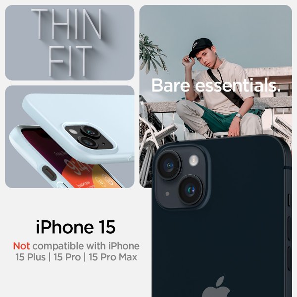 Spigen iPhone 15 Thin Fit -kuori, Mute Blue