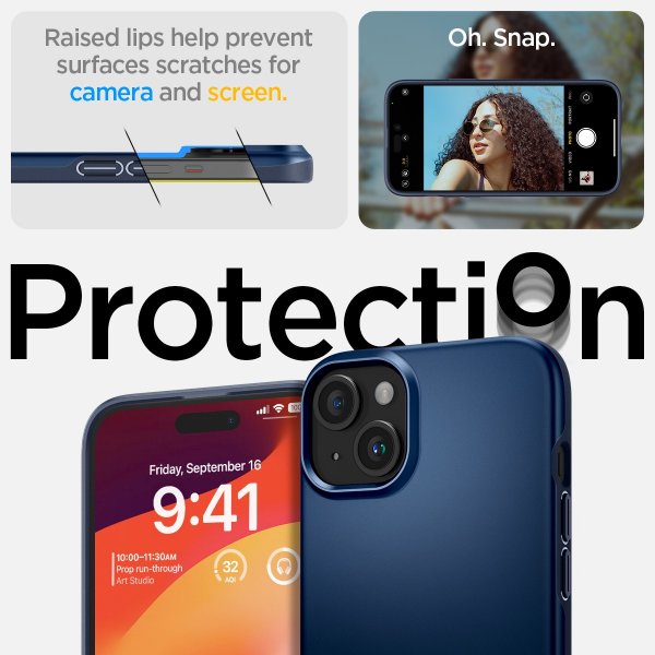 Spigen iPhone 15 Thin Fit -kuori, tummansininen