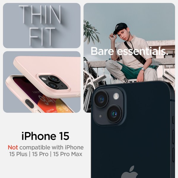 Spigen iPhone 15 Thin Fit -kuori Pink Sand