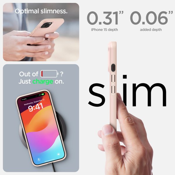 Spigen iPhone 15 Thin Fit -kuori Pink Sand