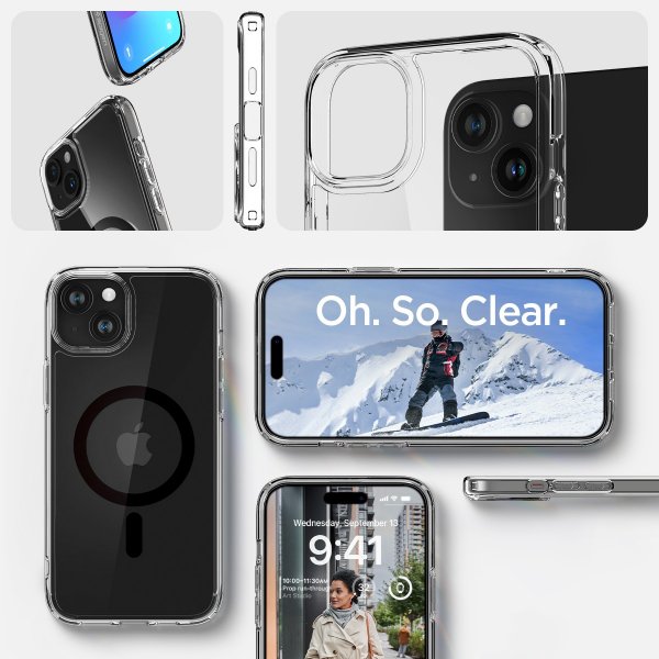 Spigen iPhone 15 -kuori, Ultra Hybrid MagFit, musta